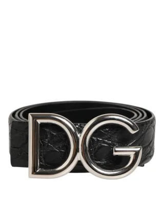 Dolce & Gabbana Schwarzer Exotischer Leder-Gürtel mit DG-Logo-Schnalle