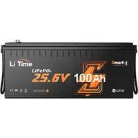 LiTime 24V 100Ah LiFePO4 Batterie mit Bluetooth und BMS 2560Wh Solarakkus (24 V), PV Stromspeicher für Wohnmobile/Notstromversorgung/Gartenarbeit