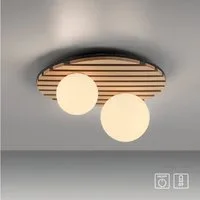 OTTO home Deckenleuchte Evinnia Akustikpaneele mit Glaskugel, ohne Leuchtmittel, Leuchtmittel wechselbar, Warmweiß, Holz, Akustik, Paneele, Glas, opal matt weiß, Deckenlampe