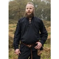 Battle Merchant Kostüm Mittelalter Hemd Corvin mit Schnürung, schwarz, Gr. XXL