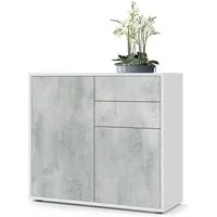 Vladon Kommode Ben V1 (Kommode, mit 2 Türen und 2 Schubladen), Weiß matt/Beton Oxid-Optik (79 x 74 x 36 cm)