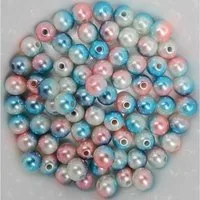 Kopper-24 Bastelperlen Wachsperlen bunt schimmernd ca. 100 Stück, 10mm, blau, weiß, rosa
