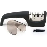LindenBerg Messerschärfer Messerschärfer mit 4 Schleif-Stufen für Messer und Scheren, Keramikstein, Wolframcarbid-Scheiben - Professionell und Ergonomisch