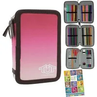 GOLDKIDS Federmäppchen Federtasche Federmappe XXL Schüleretui, (Federtasche Federpenal Schulmäppchen, 1-tlg., ToneUpTone Ombre 3 Fächer 45-teilig), gefüllt inkl Hausaufgabenheft