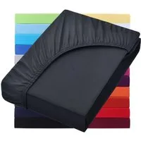 NatureMark Spannbettlaken Jersey Basic Spannbetttuch, 100% Baumwolle, Gummizug: rundum, (1 Stück), in vielen Größen und Farben, bis 40cm Steghöhe, 200x220cm, Schwarz
