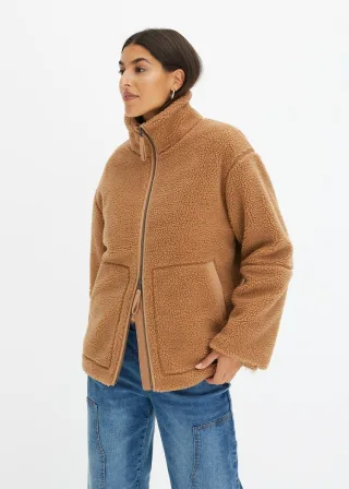 bonprix Gefütterte Teddy-Fleece Jacke, braun, Gr.42, Oversized Teddy-Fleece Jacke mit seitlichen Eingrifftaschen