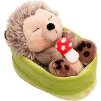 Nici Kuscheltier Sleeping Pets GREEN, Igel mit Fliegenpilz 12 cm hellgrün, schlafend im Körbchen