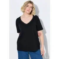 Ulla Popken T-Shirt T-Shirt Spitze Classic V-Ausschnitt Halbarm
