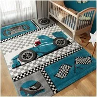 Carpettex Kinderteppich Rennwagen, Läufer, Höhe: 11 mm, Kinderteppich Rennwagen Teppich Baby Teppich Kinderzimmer Pflegeleicht