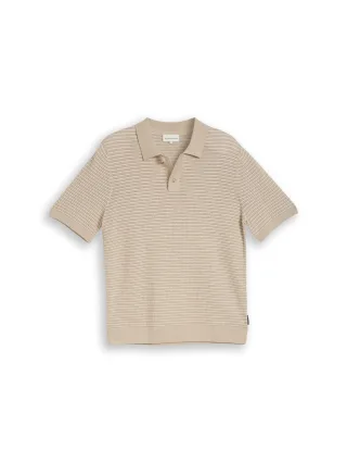 Tom Tailor - Strickpullover mit Polokragen cashew beige offwhite stripe - Gr. - XXL