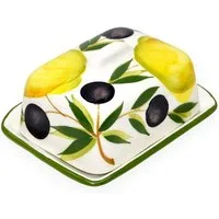 Lashuma Butterdose Zitrone Olive, Keramik, (1-tlg., 12 x 9 cm), Butterschale klein für 125 g Butter