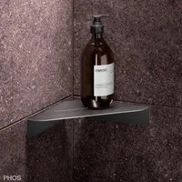 PHOS Design Duschablage, Eck-Duschablage aus Edelstahl zur Wandmontage, Modell: DAE160K, verklebte Wandmontage - 100% Made in Germany