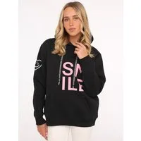 Zwillingsherz Hoodie "Alissa" Langarm, Kapuze, Neon-Details, Kordelzug, Frontprint, Kängurutasche