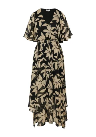 s.Oliver Red Label - Midikleid mit V-Ausschnitt und floralem Allover-Print schwarz/beige - Gr. - 44