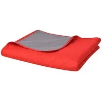 vidaXL Baumwollbettdecke Zweiseitige Tagesdecke Gesteppt Rot und Grau 220x240 cm, Bezug: Baumwolle