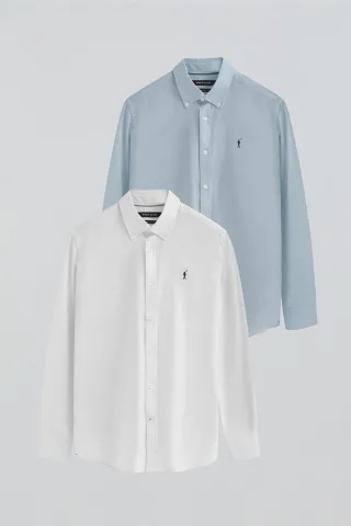 Zweierpack Herrenhemden hellblau und weiß im Regular Fit mit Rigby Go Logo
