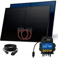 SUNNIVA Balkonkraftwerk 1000W BIFAZIAL FULLBLACK komplett Steckdose, (AP Systems EZ1-M 800 Watt Wechselrichter, Solaranlage Komplettset, 2x500W Glas Bifacial Solarmodule, 5m Kabel, 4x1m Solarkabel)