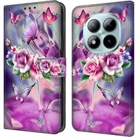 CLM-Tech Handytasche für Xiaomi Redmi Note 15 Pro 5G 6,83 Zoll Klapphülle aus PU Leder (lila Blumen Schmetterlinge, 1-tlg., Flip Case), Magnetverschluss, Standfunktion und Kartenfächer