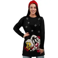 United Labels® Weihnachtspullover Looney Tunes - Sylvester und Tweety Strickkleid Schwarz