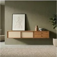 IDIMEX Lowboard SIMONA, TV Lowboard 175 cm hängend Massivholz Schiebetüren Eiche Finish