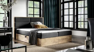 Boxspringbett Bett LAMBROS 180x220cm Lancelot Eiche Stoff Schwarz inkl. Bettk...