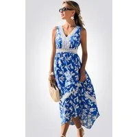 Cupshe Strandkleid Blumenkleid mit V-Ausschnitt Spitzendetail Midi