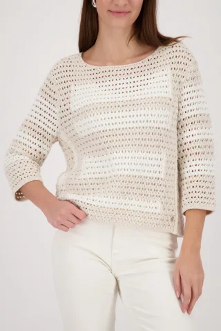 monari - Ajour-Pullover mit Streifen champagne beige gemustert - Gr. - 42