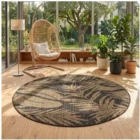 Teppium Teppich Botanisch, Rund, Höhe: 3 mm, Teppich Wetterfest Waschbar Balkon, Garten, Terrasse und Küchenteppich