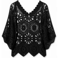 ITALY VIBES Blusenponcho - Häkelshirt - Spitzenshirt - ITALY VIBES - Boho - Oversize ONE SIZE- passend für Größen S - L
