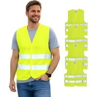 FIRST AID ONLY® Warnweste Warnweste Gelb (4er-Pack), Sicherheitsweste EN ISO 20471:2013 (4-tlg) Reflektierende Weste für Erwachsene, Einheitsgröße