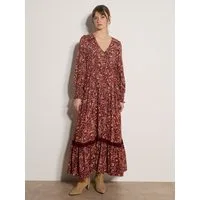 Apricot Maxikleid Paisley-Blumen-Kleid in langer Länge mit Spitzendetails