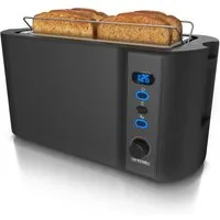 Arendo Toaster Edelstahl, Langschlitz, Display mit Restzeitanzeige, Krümelschublade, 2 lange Schlitze, für 4 Scheiben, 1500 W, Defrost Funktion, Wärmeisolierendes Gehäuse, mit Brötchenaufsatz