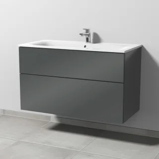 Sanipa 3way Waschtischunterbau zu Geberit Renova Plan Slim Waschtisch mit 2 Auszügen, Anthrazit-Glan SF68879