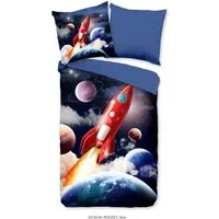 PURE luxury collection Kinderbettwäsche Rocket, Microfaser, 2 teilig, Mikrofaser, 135x200, Wende, Kind, Junge, Rakete Weltraum Weltall, Blau