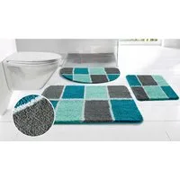 OTTO home Badematte Anna mit Kachelmuster, Badvorleger, Badezimmer Teppich, Duschvorleger, Höhe 20 mm, rutschhemmend beschichtet, strapazierfähig, Polyester, rechteckig, Badteppich, Hoch-Tief Effekt, Modern, Weich