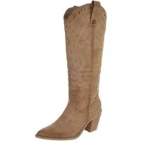 Ital-Design Damen Cowboystiefel mit Blockabsatz und Stickerei Westernstiefel (92002473) Blockabsatz Stiefel in Hellbraun