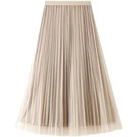 DEBAIJIA Plisseerock Damen Tüllrock Sommer Frauen Mesh Elegante Hohe Taille Midi