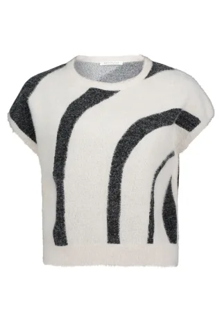 Betty & Co - Kurzarm-Strickpullover schwarz/weiß - Gr. - 40