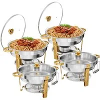 Warmounts Speisenwärmer 6,15L Chafing Dish Speisenwärmer Set, (4-tlg., Rund, 6,5 QT Edelstahl mit Deckelhalter und Glasdeckel), Buffet Warmhalter-Set für Catering, Partys, Abendessen