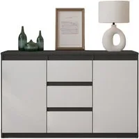 Furnica Kommode Sideboard 3 Schubladen und 2 Türen - Anthrazit Grau H75cm B120cm T35cm