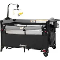 COSTWAY Baby-Reisebett 5 in1 Beistellbett, mit Matratze, höhenverstellbar