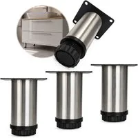 HOOZ Möbelfuß Edelstahl 80mm Standfuß rund höhenverstellbar 4er Set gebürstet, (Set, 4-St., 4er-Set Möbelbeine), Höhenverstellbar bis 15 mm mit integriertem Bodenschutz