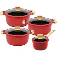 KING Kochtopf GOURMET, Aluminiumguss (Set, 8-tlg), Induktion, matte Oberfläche, Set + 3 Töpfen, 1 Stieltopf, 4 Glasdeckel