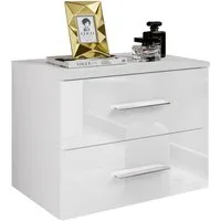 Lookway Nachttisch LINA II mit Chromgriffen Hängeschrank LED Hochglanz, Breite 55cm