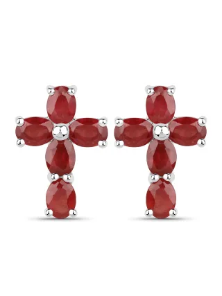 Vira Jewels Ohrringe Silber 925 rhodiniert Kreuz-Motiv mit echten Rubin-Steinen