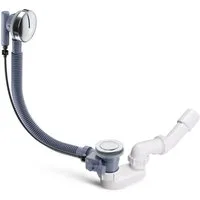 AQUADE Ab-Überlaufgarnitur Abflussgarnitur Grau Metall 75 cm, inkl. Siphon mit Exzenter und Badewannenüberlauf Abdeckung