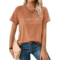 PYLIKE Kurzarmbluse Damen bequemes Sommer Kurzarmbluse Locker Liebe Print-Shirt