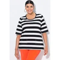 Ulla Popken T-Shirt T-Shirt Ringel Classic Rundhals Halbarm Taschen