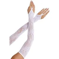 Leg Avenue Abendhandschuhe Handschuhe aus floralem Netz extra lang - weiß (1-St) dehnbar und bequem