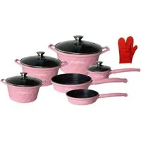 Rungassi Topf-Set Kochtopf Kasserolle Bratpfannen Set 12-tlg DIAC12 Rosa, Material: Aluminium, Glas